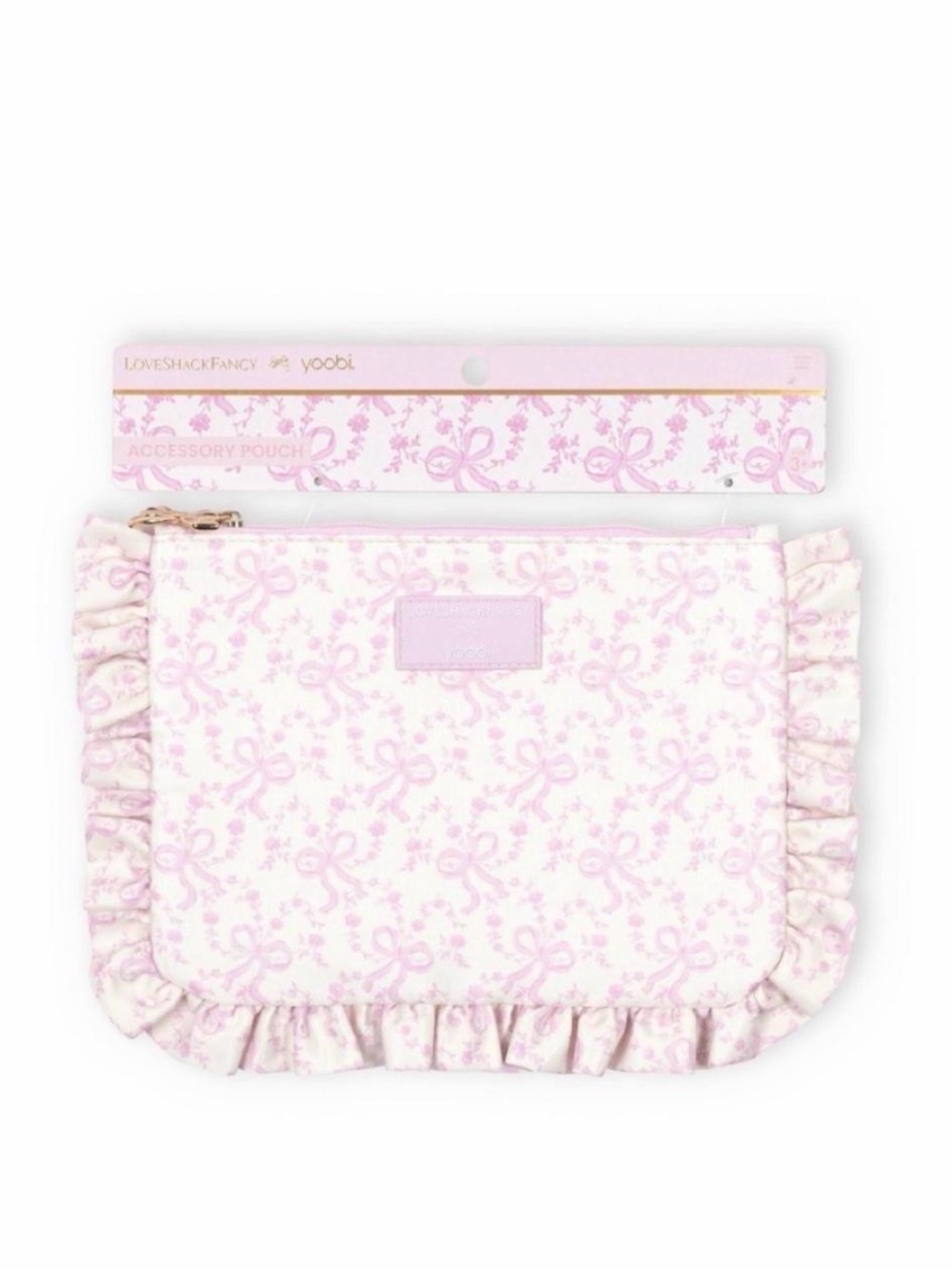 LoveShackFancy Pink Floral Ruffle Accessory Pouch